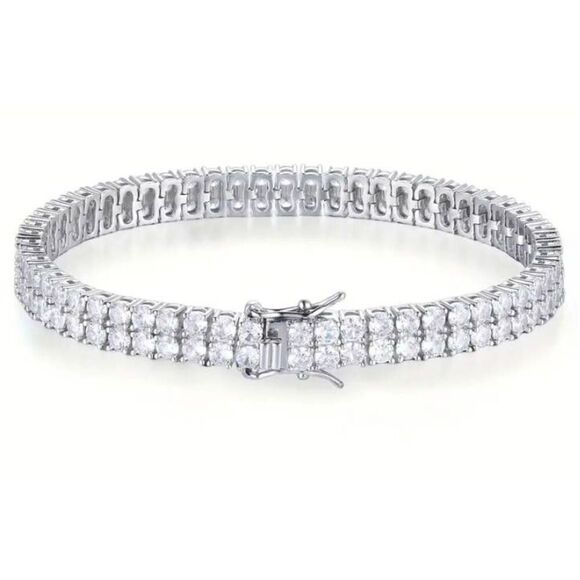 Gorgeous New 10.8 Ct. Double Row Sim Diamond Tennis Bracelet~Platinum/18KWGP - Picture 6 of 6